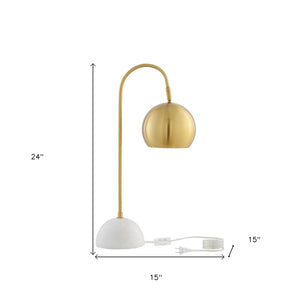 Homeroots 24" Brass Iron Desk Table Lamp With Brass Dome Shade Brass  530939