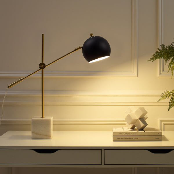 Homeroots 23" Black Iron Desk Table Lamp With Black Dome Shade Black  530942