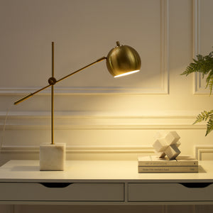 Homeroots 23" Brass Iron Desk Table Lamp With Brass Dome Shade Brass  530943