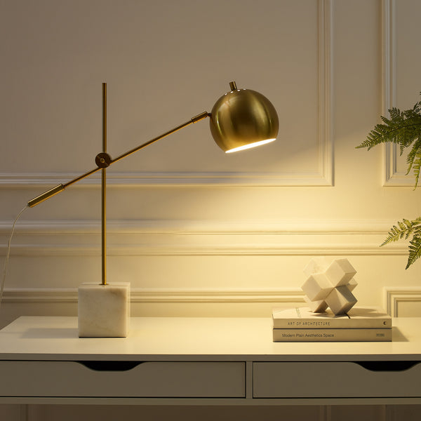 Homeroots 23" Brass Iron Desk Table Lamp With Brass Dome Shade Brass  530943