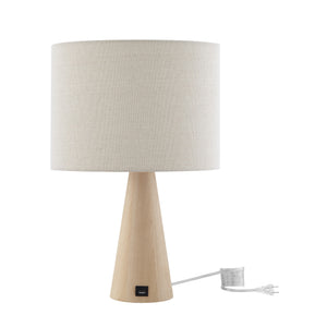 Homeroots 20" Beige Solid Wood Usb Table Lamp With Beige Drum Shade Beige  530946