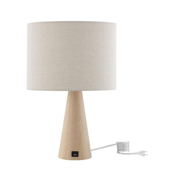 Homeroots 20" Beige Solid Wood Usb Table Lamp With Beige Drum Shade Beige  530946