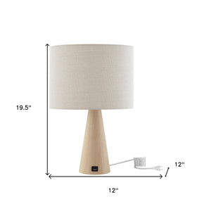 Homeroots 20" Beige Solid Wood Usb Table Lamp With Beige Drum Shade Beige  530946