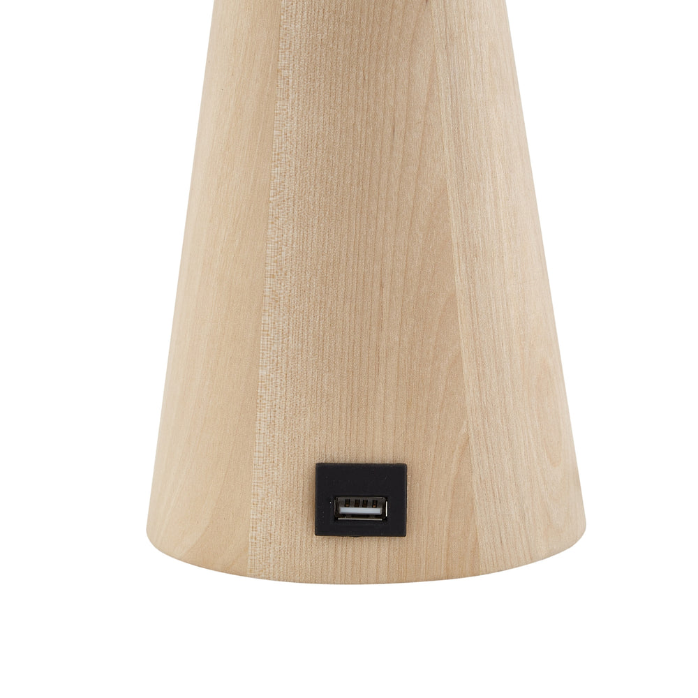 Homeroots 20" Beige Solid Wood Usb Table Lamp With Beige Drum Shade Beige  530946