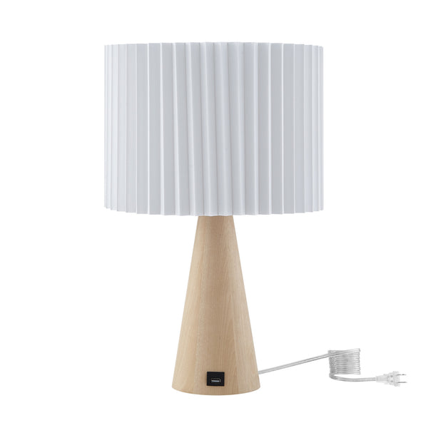 Homeroots 20" Ivory Solid Wood Usb Table Lamp With Ivory Drum Shade Ivory  530947