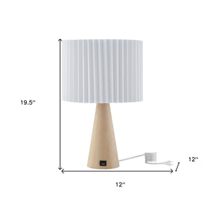 Homeroots 20" Ivory Solid Wood Usb Table Lamp With Ivory Drum Shade Ivory  530947