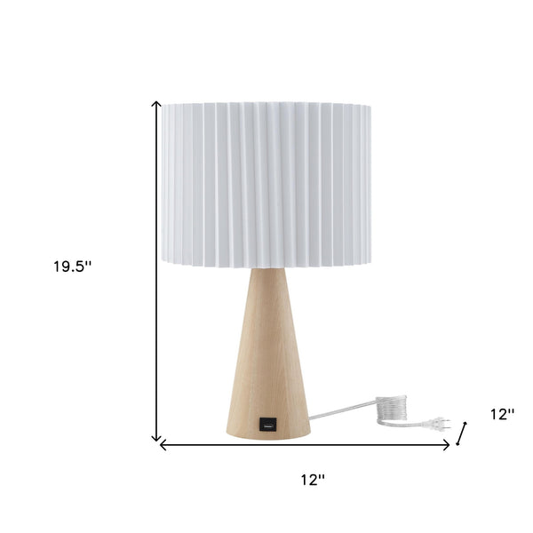 Homeroots 20" Ivory Solid Wood Usb Table Lamp With Ivory Drum Shade Ivory  530947