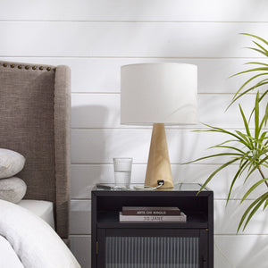 Homeroots 20" White Solid Wood Usb Table Lamp With White Drum Shade White  530948