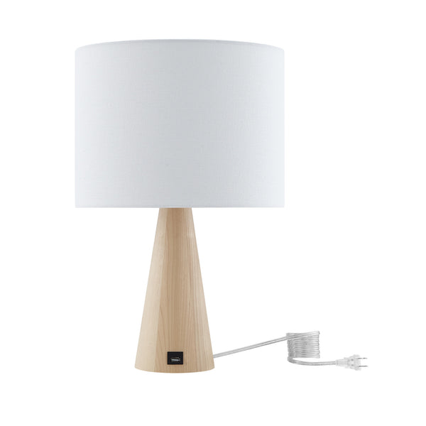 Homeroots 20" White Solid Wood Usb Table Lamp With White Drum Shade White  530948