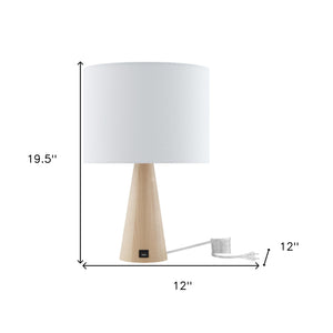 Homeroots 20" White Solid Wood Usb Table Lamp With White Drum Shade White  530948