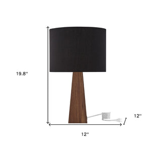 HomeRoots 20" Solid Wood USB Table Lamp with Stylish Drum Shade for Modern Homes and Convenient Charging Black 530950