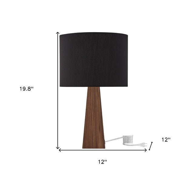 HomeRoots 20" Solid Wood USB Table Lamp with Stylish Drum Shade for Modern Homes and Convenient Charging Black 530950