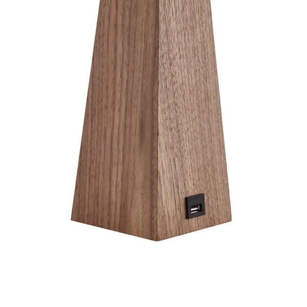 HomeRoots 20" Solid Wood USB Table Lamp with Stylish Drum Shade for Modern Homes and Convenient Charging Black 530950