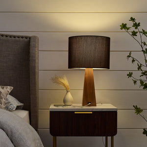 HomeRoots 20" Solid Wood USB Table Lamp with Stylish Drum Shade for Modern Homes and Convenient Charging Black 530950