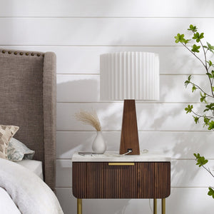 HomeRoots 20" Solid Wood USB Table Lamp with Stylish Drum Shade for Modern Homes and Convenient Charging Ivory 530951