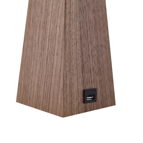 HomeRoots 20" Solid Wood USB Table Lamp with Stylish Drum Shade for Modern Homes and Convenient Charging Ivory 530951
