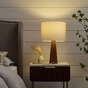 HomeRoots 20" Solid Wood USB Table Lamp with Stylish Drum Shade for Modern Homes and Convenient Charging White 530952