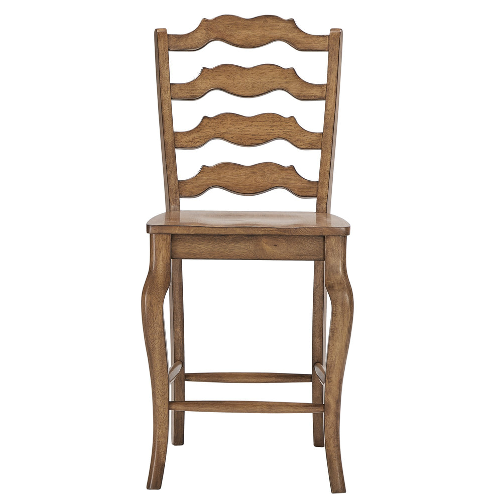 Homelegance Lea Solid Rubberwood French Ladder Back Counter Stools Set of Two for Kitchen Bar Oak 530C1-24AK