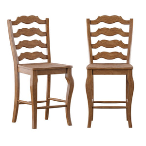 Lea Solid Rubberwood French Ladder Back Counter Stools Set of Two for Kitchen Bar