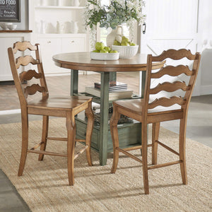 Lea Solid Rubberwood French Ladder Back Counter Stools Set of Two for Kitchen Bar