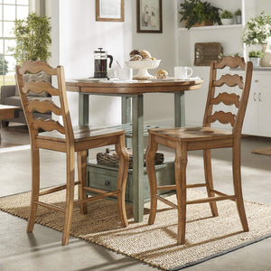 Lea Solid Rubberwood French Ladder Back Counter Stools Set of Two for Kitchen Bar