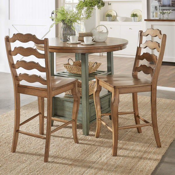 Lea Solid Rubberwood French Ladder Back Counter Stools Set of Two for Kitchen Bar