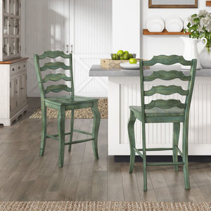 Lea Solid Rubberwood French Ladder Back Counter Stools Set of Two for Kitchen Bar