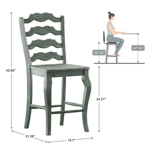 Lea Solid Rubberwood French Ladder Back Counter Stools Set of Two for Kitchen Bar