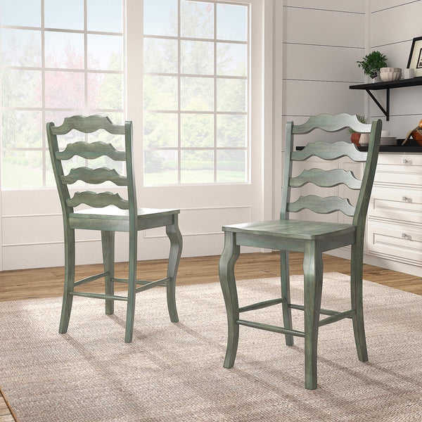 Lea Solid Rubberwood French Ladder Back Counter Stools Set of Two for Kitchen Bar
