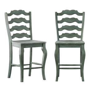Lea Solid Rubberwood French Ladder Back Counter Stools Set of Two for Kitchen Bar