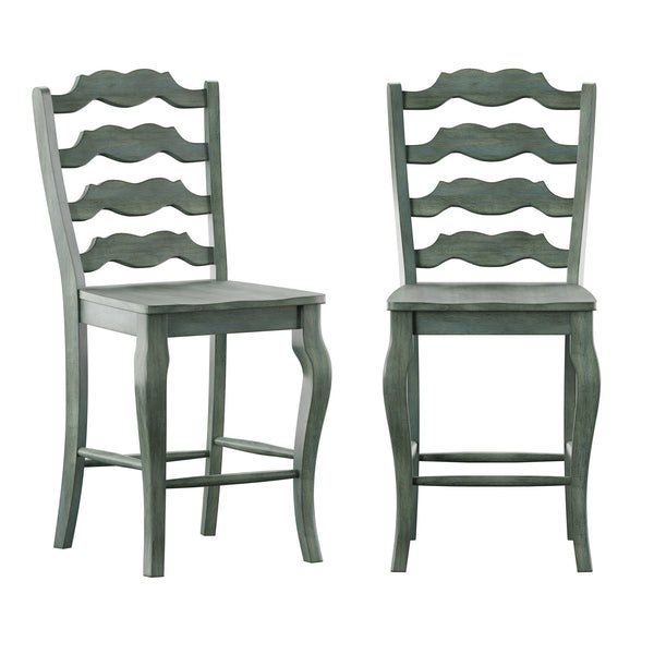 Lea Solid Rubberwood French Ladder Back Counter Stools Set of Two for Kitchen Bar
