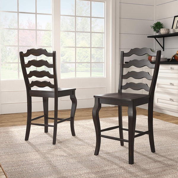 Lea Solid Rubberwood French Ladder Back Counter Stools Set of Two for Kitchen Bar