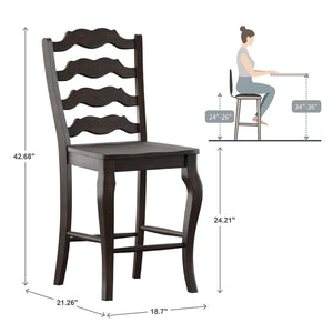 Lea Solid Rubberwood French Ladder Back Counter Stools Set of Two for Kitchen Bar