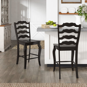 Lea Solid Rubberwood French Ladder Back Counter Stools Set of Two for Kitchen Bar