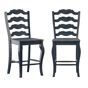 Lea Solid Rubberwood French Ladder Back Counter Stools Set of Two for Kitchen Bar