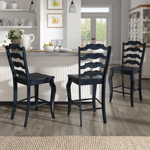 Lea Solid Rubberwood French Ladder Back Counter Stools Set of Two for Kitchen Bar