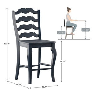 Lea Solid Rubberwood French Ladder Back Counter Stools Set of Two for Kitchen Bar