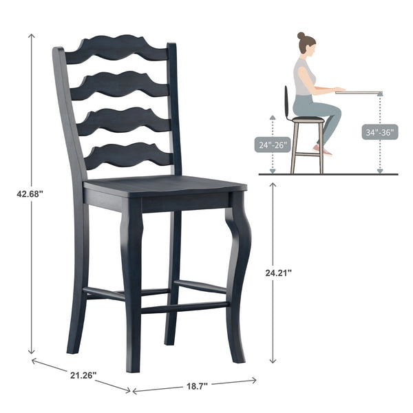 Lea Solid Rubberwood French Ladder Back Counter Stools Set of Two for Kitchen Bar