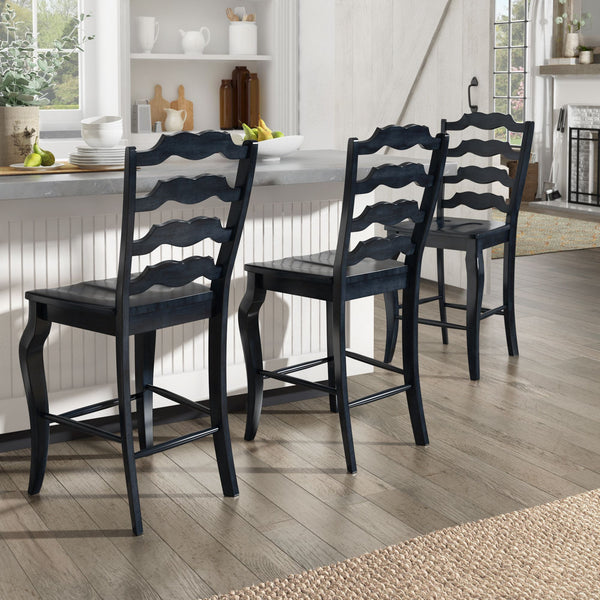 Lea Solid Rubberwood French Ladder Back Counter Stools Set of Two for Kitchen Bar