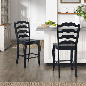 Lea Solid Rubberwood French Ladder Back Counter Stools Set of Two for Kitchen Bar
