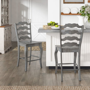Lea Solid Rubberwood French Ladder Back Counter Stools Set of Two for Kitchen Bar