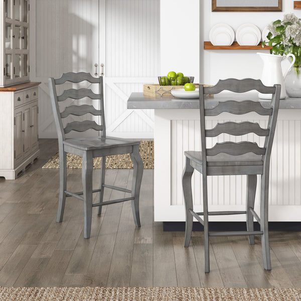 Lea Solid Rubberwood French Ladder Back Counter Stools Set of Two for Kitchen Bar