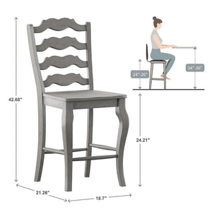 Lea Solid Rubberwood French Ladder Back Counter Stools Set of Two for Kitchen Bar