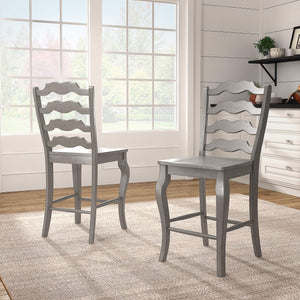 Lea Solid Rubberwood French Ladder Back Counter Stools Set of Two for Kitchen Bar