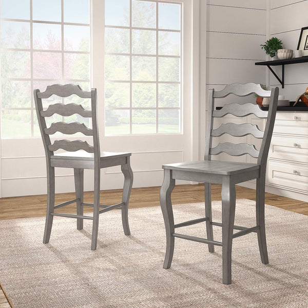 Lea Solid Rubberwood French Ladder Back Counter Stools Set of Two for Kitchen Bar
