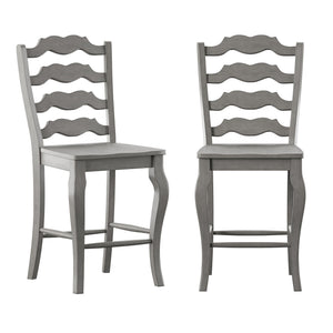 Lea Solid Rubberwood French Ladder Back Counter Stools Set of Two for Kitchen Bar
