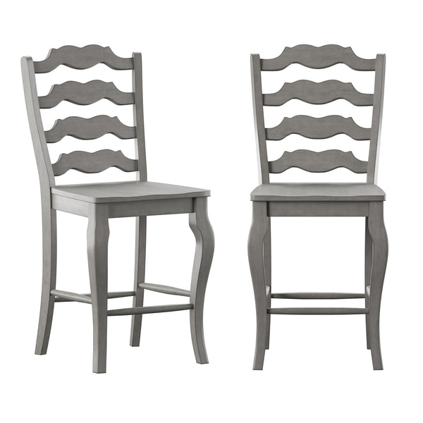 Lea Solid Rubberwood French Ladder Back Counter Stools Set of Two for Kitchen Bar