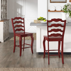 Lea Solid Rubberwood French Ladder Back Counter Stools Set of Two for Kitchen Bar