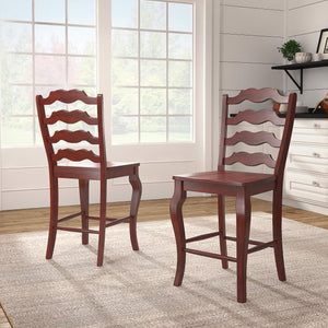 Lea Solid Rubberwood French Ladder Back Counter Stools Set of Two for Kitchen Bar