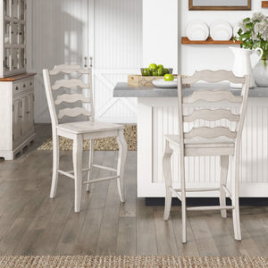 Lea Solid Rubberwood French Ladder Back Counter Stools Set of Two for Kitchen Bar